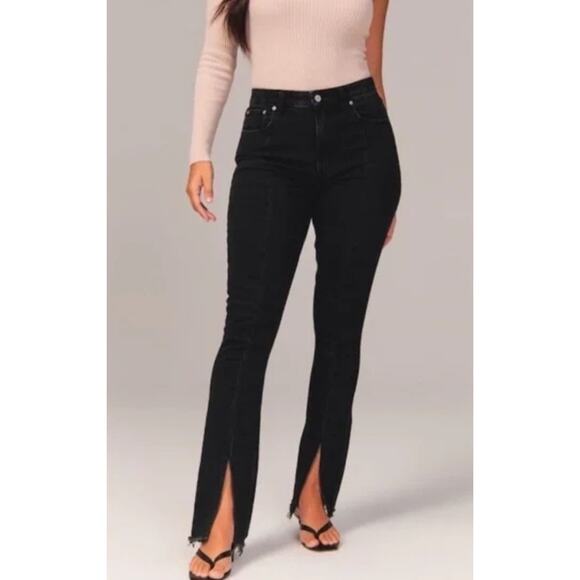 Abercrombie & Fitch Plus The Skinny High Rise Split Hem Black Jeans Size 20 Long - Picture 4 of 11
